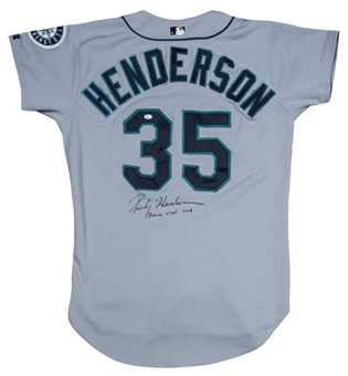 2000 Rickey Henderson Game Used and Signed/Inscribed Seattle Mariners Road Jersey (Henderson LOA & PSA/DNA)